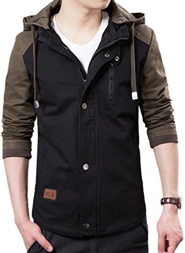 CLJJ7 Men's Cotton Splice Sleeves Hoodie Jacket (Large, Black)