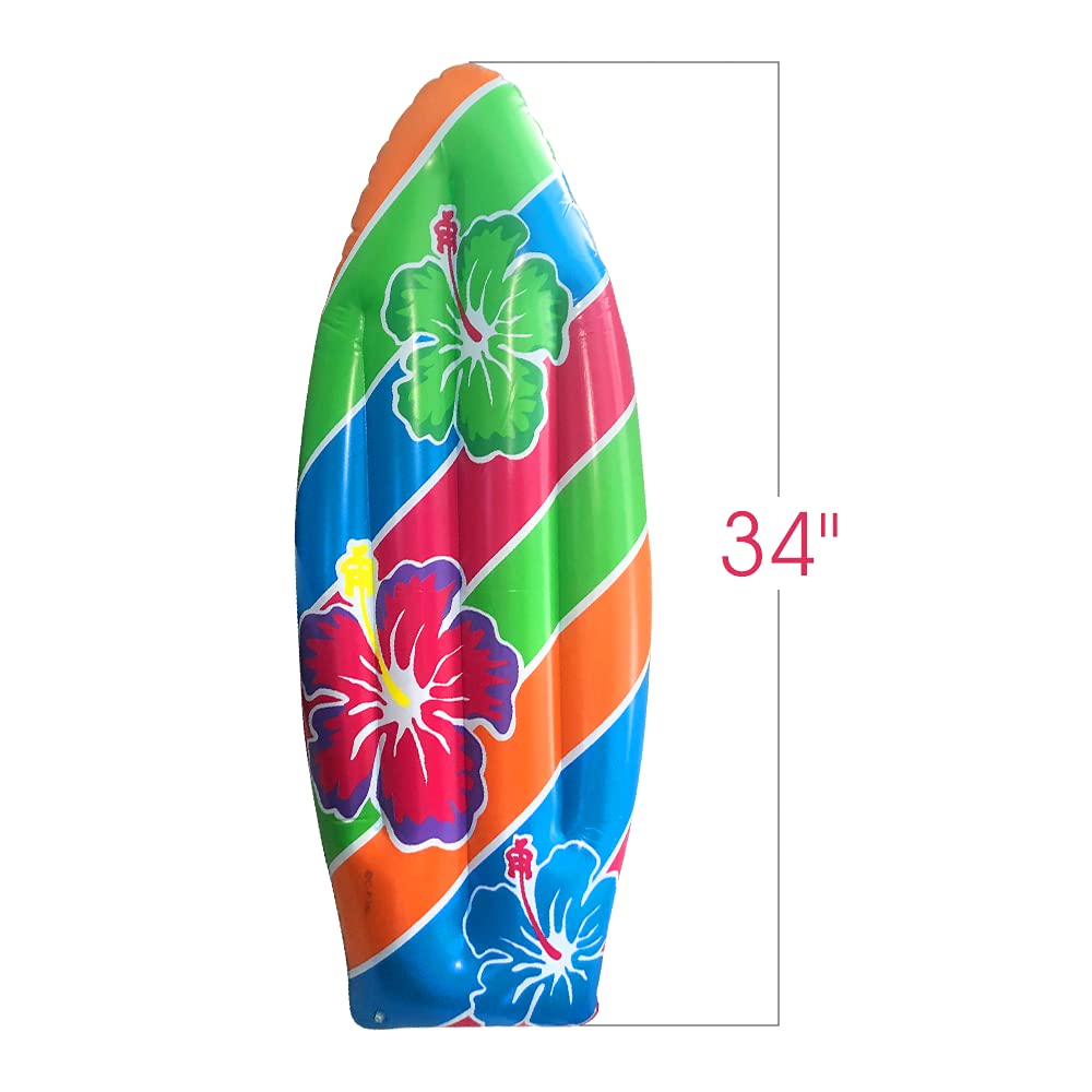 ArtCreativity Luau Surfboard Inflate, Inflatable Surfboard for Beach, Tropical and Luau Party Decorations, Inflatable Pool Toy for Kids and Adults, Beach Party Inflate