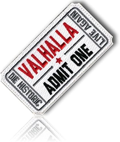 [Single Count] Custom and Unique (3" Inch) Rectangle "Valhalla Admit One" Ancient Vikings Movie Ticket Style (Military) Embroidered Hook Fastener Patch {Red, Grey, Black &amp; White Colors} {LICENSED}