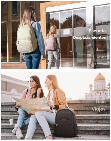 Mochila para portátil para mujer, mochila acolchada diaria, bolsa impermeable para portátil de 15,6 pulgadas, viaje universitario, beige