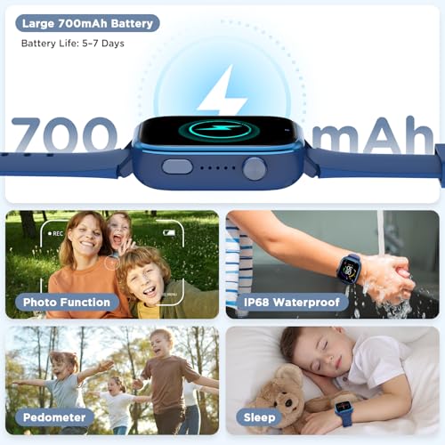 Nuevo 4G Reloj Inteligente Niño con Videollamada & GPS, Smartwatch Niños con SOS, Chat de Voz, Modo Escuela, Podómetro, Despertador, Monitor de Sueño IP68 Impermeable Regalo para Niños Niñas, Azul