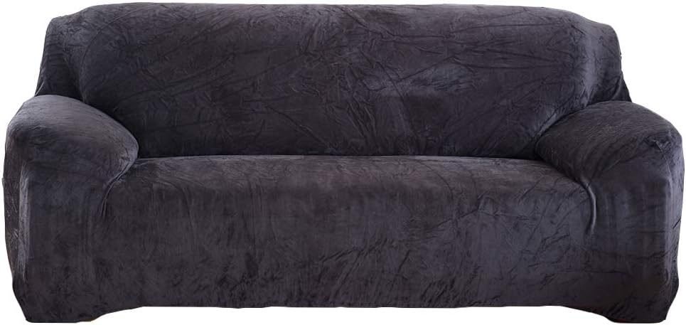 Thick Sofa Covers 1/2/3/4 Seater Velvet Fabric, Stretch Elastic Sofa Protector Pure Color Universal Easy Fit Couch Slipcover Full Cover Washable Non-Slip - Free 2 Pcs Pillowcase