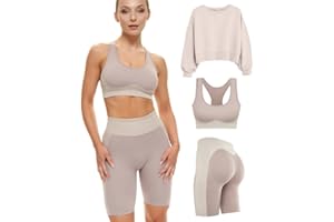 POP & PLUM Gym Sets Women 2 Piece or 3, Matching Workout Set Women Shorts Bra, Yoga Workout Outfit, Fitness Exercise Clothes Running Set