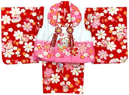 初節句 女の子 着物 ランキング総合1位 ベビー 被布セット 0 1歳 鈴と梅 白ピンクｘ赤 Hugea 11 赤ちゃんの被布と着物セット 合繊
