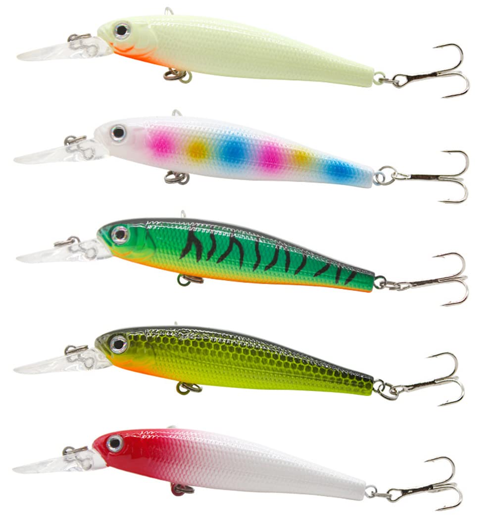 Pack of 5 fishing lures, artificial baits, fishing bait set, for bass fishing equipment, sea fishing bait and freshwater, artificial bionic rigid bait.