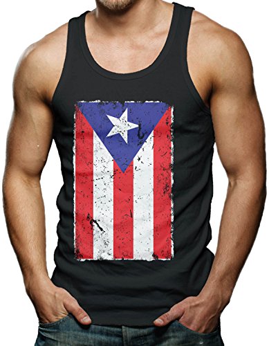 Big Distressed Puerto Rican Flag Men's Tank Top T-shirt (Large, BLACK)