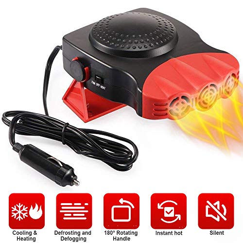 Portable Car Heater, Auto Electronic Heater Fan Fast Heating Defrost 12V 150W Car Heater, Plug Adjustable Thermostat in Cigarette Lighter, 2 in 1 Heating/Cooling Function 3-Outlet Car Heater