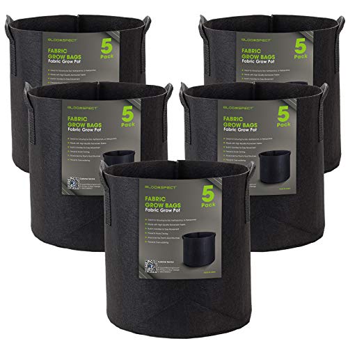 BLOOMSPECT 5-Pack 3 Gallon Grow Bags, Aeration Fabric Pots, Heavy Duty Thickened Nonwoven Plant Container with Handles