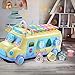 Juboury School Bus Toy, Learning Educational Toys for Baby & Toddler, Push & Pull Toy with Xylophone, Blocks for Boys and Girls (Yellow)