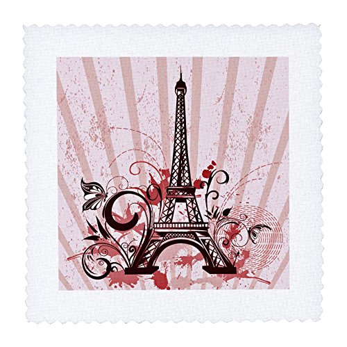 3dRose Pink Eiffel Tower with Flourishes and Butterflies - Quilt Square, 10 by 10-Inch (qs_217723_1)