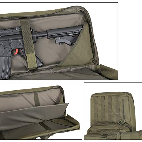 HUNTSEN Tactical Double Long Rifle Pistol Gun Bag Firearm Transportation Case Double Rifle Bag Outdoor Tactical Carbine Cases Water Dust Resistant Long Gun Case Bag (Army Green, 36")