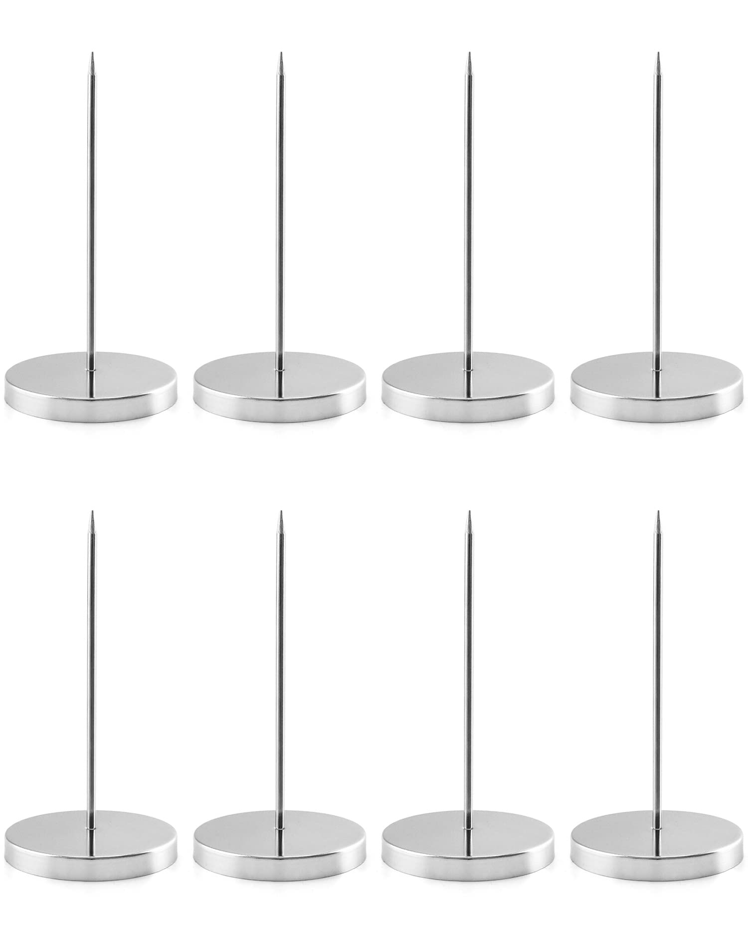 QWORK® 8 Pcs Desk Receipt Holder, Spike Stick Receipts Check Bill Fork Restaurant Check Spindle, Straight Rod Paper Holder, 5.5inch, Silver