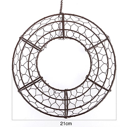 Iron Wire Wreath Succulent Pot Hanging Planters Rustic Plant Holder Basket with Hook for Home Garden Decor - Round Shape