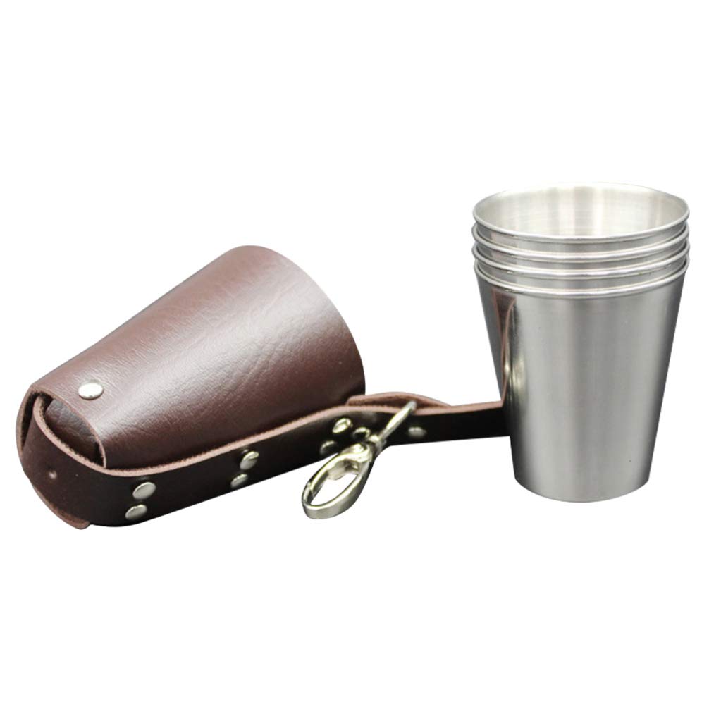 NUOBESTY Set of 5 Stainless Steel Shot Glasses with Leather Case Drinking Vessel