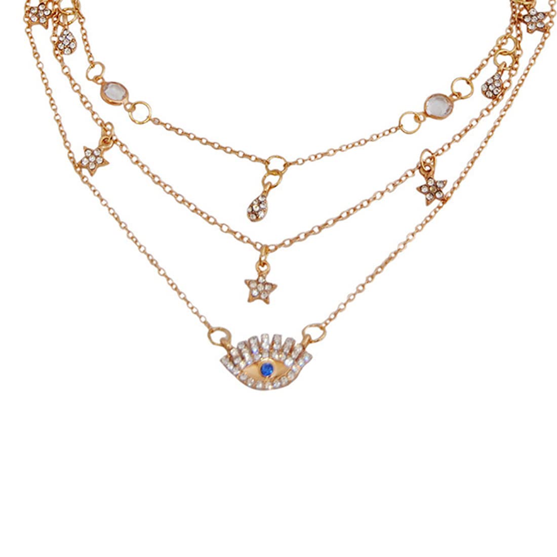 SINLOV Women and Girls Boho Layered Star Choker Necklaces Gold Crescent Pendant Necklace Jewelry Adjustable