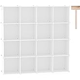 C&AHOME Cube Storage Organizer, 16-Cube Shelves Units, Plastic Storage Cubes, DIY Closet Organizer, Modular Closet Storage Shelves Ideal for Home, Bedroom, 48.4" L × 12.4" W × 48.4" H Milky UPCS16M