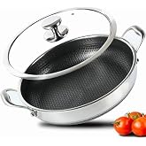 CYRDER Large Stainless Steel Hybrid Nonstick Deep Frying Pan, 13inch 7.2QT | 316L Stainless Steel, Two Handle Hold Saut&eacute; Pan with Lid, PFOA Free, Premium Cookware for Stir fry/Toast/Roast/Bake/Stew