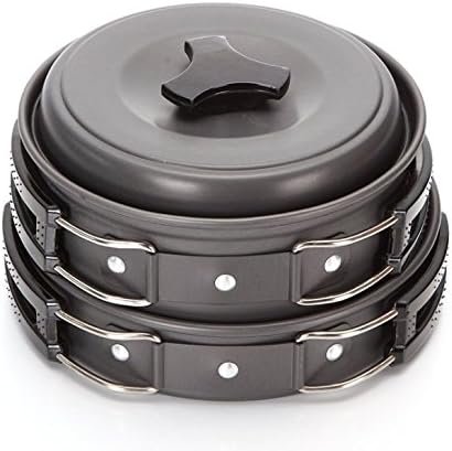 Outdoor Camping Pot Set 1-2 Person Portable Equipment Cookset Frying Kitchen Chef Survival Gear Campfire Cookware Mess Kit For Scouts Aluminium Utensils Military Dishes Anodized Nonstick Ultralight