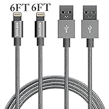 Lightning Cable, GOOLEEN 2Pack 6ft Nylon Braided Long USB Charging Cable 8 Pin Power Charger Cord for Apple iPhone SE/6s/6s plus/6/6 plus/5s/5c/5, iPad Air/Mini, iPod Nano/Touch (Grey)