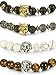 LOLIAS 4 Pcs Lava Rock Bead Bracelet for Men Leopard Lion Bracelet Set Adjustable 8MM Beads，Y