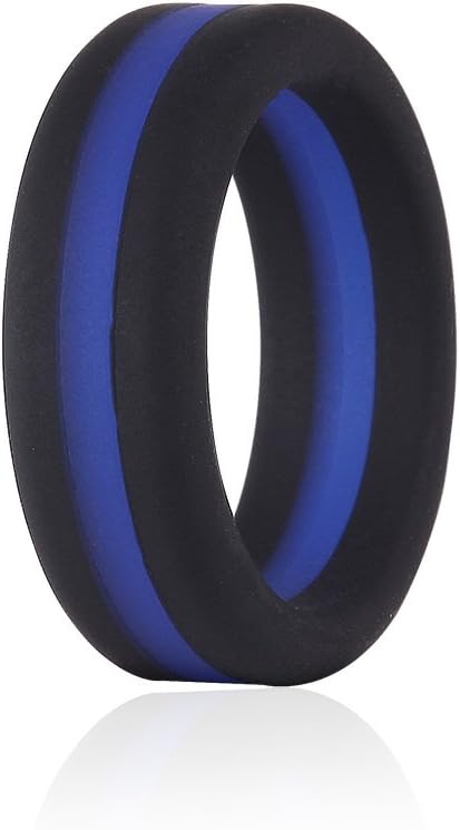Simpleonly Silicone Wedding Bands with Blue Red Black Gunmetal Thin Line for Men