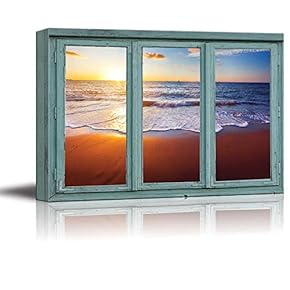 Blue Waves Meet Orange Sand During a Sunset on a Remote Island Vacation - Canvas Art Home Art - 24x36 inches