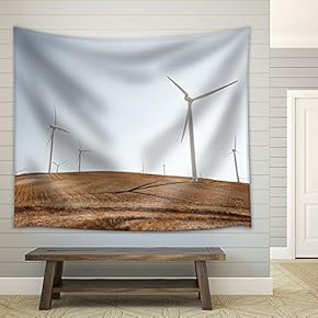 White Windmills in The Field - Fabric Wall Tapestry Home Decor - 51x60 inches