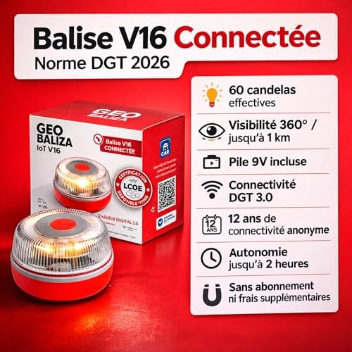 gyrophare led v16 homologué espagne DGT 3.0 Connecté GPS - Balise Lumineuse V16 Voiture - Lumière d’Urgence Homologuée - Balise DGT