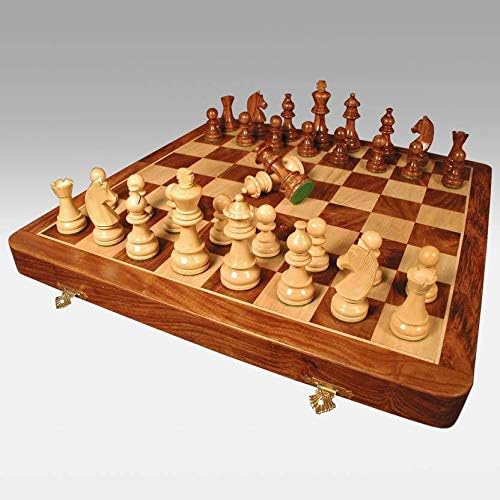 AK Handicraft Wooden Non-Magnetic Chess Game Board Set, 16" X 16"