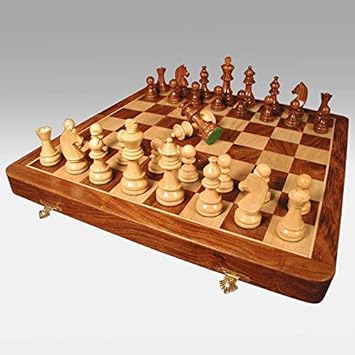 AK Handicraft Wooden Non-Magnetic Chess Game Board Set, 16 X 16
