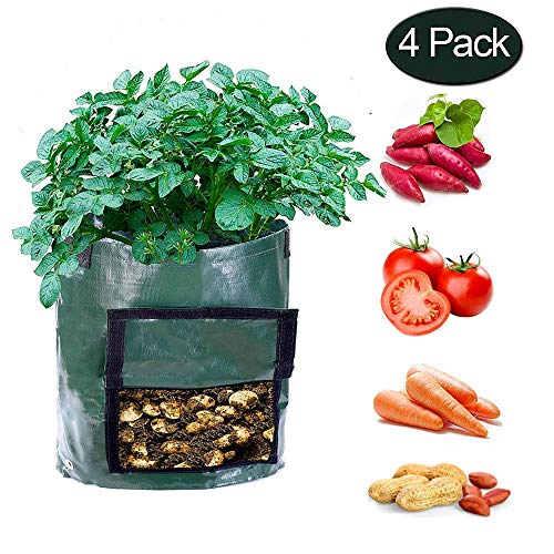 NINAT Garden Potato Grow Bags Planting Pot with Access Flap and Handles Vegetable Planters Bag for Growing Carrot Peanut Onion Heavy Duty Collapsible 7 Gallons 4 Packs