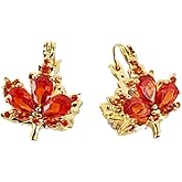 Maple Leaf Huggie Hoop Fall Earrings for Women Orange Red Crystal Pretty Earrings Dainty Small Hoops Engagement Wedding Prom Thanksgiving Party Festival Autumn Leaves Fall Jewelry Accessories