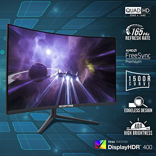 Sceptre Curved 27 inch QHD Gaming Monitor 2560x1440 up to 165Hz 144Hz 1ms DisplayPort HDMI