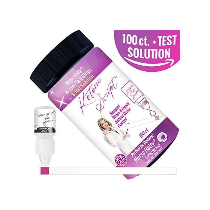 Nurse Hatty - Test The Accuracy of Keto Strips – 100ct. Ketone Strips + Liquid Ketone Test Solution Control - Made-in-The-USA - Test, Don't Guess, The Accuracy of Your Strips Before You Test Yourself