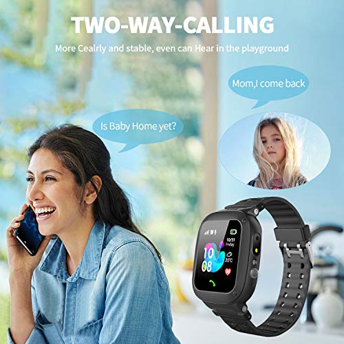 Jsbaby Kids Smartwatch Waterproof GPS/LBS Tracker Phone Compatible iOS Android for Children 3-12 Girls Boys SOS Call Remote Camera Two Way Call Touch Screen Games Christmas Birthday (Black) - Thumbnail 3