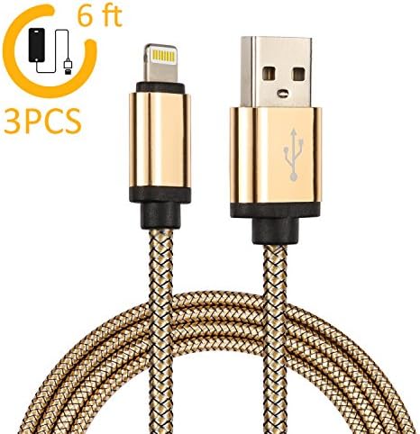 NEXCABLE 3Pack 6FT Nylon Braided Lightning Cable Cord to USB Charging Charger for iPhone 7/7 Plus/6/6 Plus/6S/6S Plus,SE/5S/5,iPad,iPod Nano 7 (Gold)