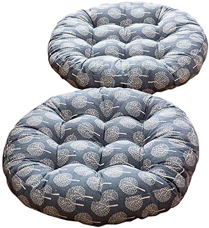NOVWANG Cotton & Linen Round Floor Pillow Cushion Japanese Style Futon Seat Cushion Thicken Chair Wave Window Pad 21" x 21",Set of 2 (Dark Happy Tree)