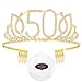 Frcolor Birthday Tiara, Rhinestone 50th Birthday Crowns Happy 50th Birthday (Gold)