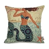 Monkeysell Mediterranean style The little mermaid pattern pillowcases Home decoration Cotton linen square decoration fashion the pillowcase - 18 