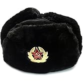 Winter Fur Ushanka Russian Hat with Secret Pocket and Removable RED Star Emblem