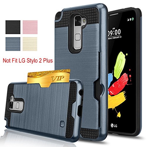 LG Stylo 2/Stylus 2/Stylo 2V/G Stylo 2 case,AnoKe [Card Slots Holder][Not Wallet] Hard Silicone Rubber Hybrid Armor Shockproof Protective Holster Case For K540 LS775 VS835 KLS Metal Slate