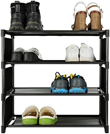 Asunnyhome Black Shoe Rack, Shoe Organizer, Space Saving Shoe Shelf, No Tools Required, Perfect for Closet- 4-tier