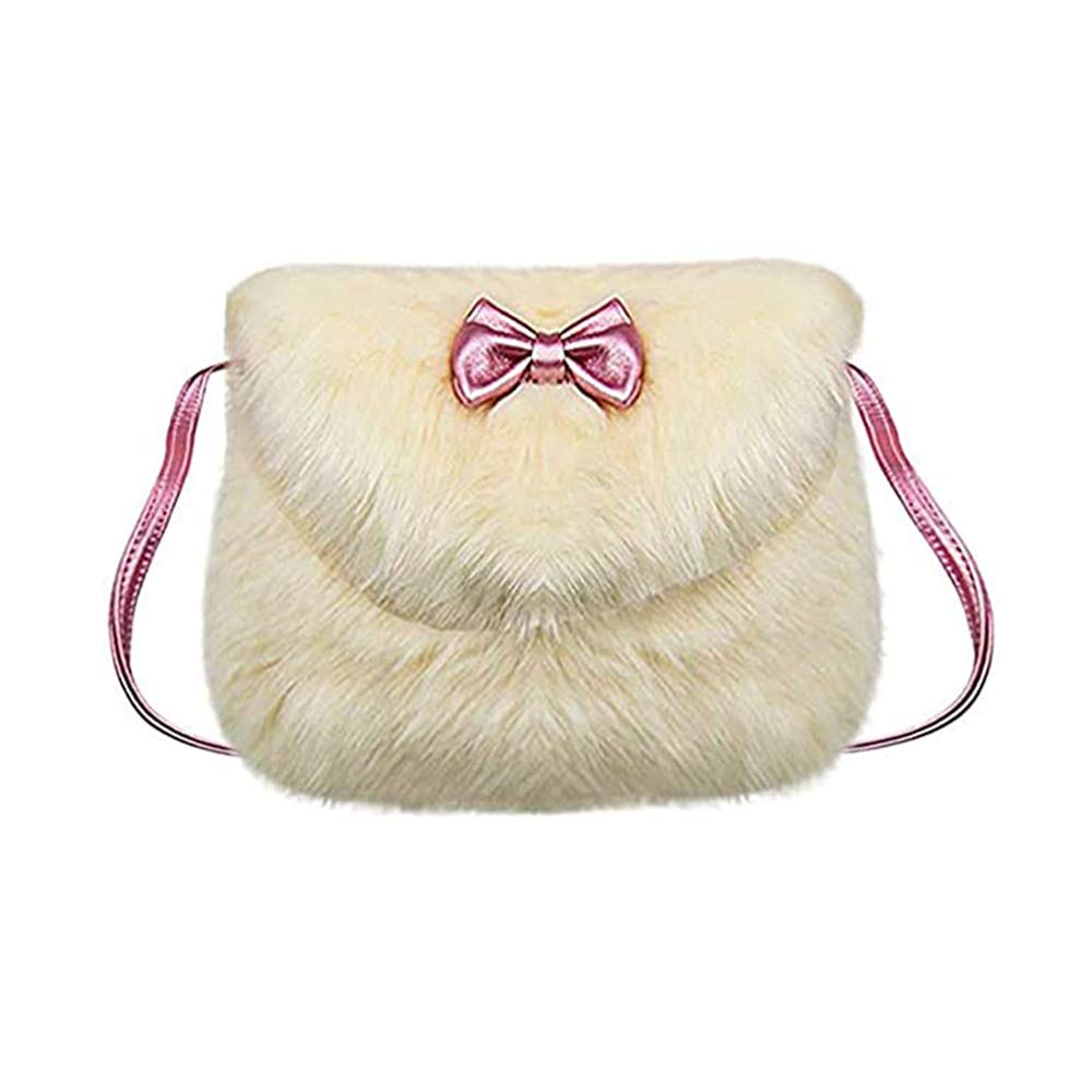 SUNNEE Little Girls Handbag - Cute Bowknot Mini Travel Shoulder Bags Wallet Bag Crossbody Pouch Coin Purse for Keys Cards Fluffy Handbag Adorable Gift for Kids Toddler Girls (White + Purple)