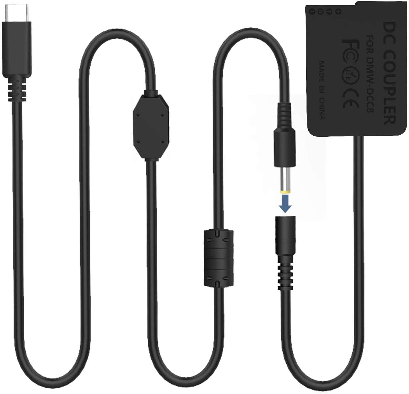 F1TP DMW-DCC8 DC Coupler DMW-AC10 AC8 USB-c Power Adapter Kit DMW-BLC12 Dummy Battery for DMW-BLC12, Panasonic Lumix DMC-GH2 G5 G6 G7 G80 G81 G85 G5X GX8 FZ300 FZ1000 FZ2500 DC-G90 G95 G99