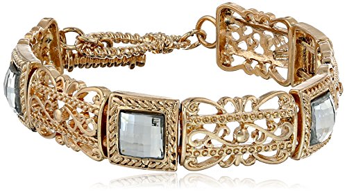 1928 jewelry "jeweled filigree" gold-tone crystal squar…