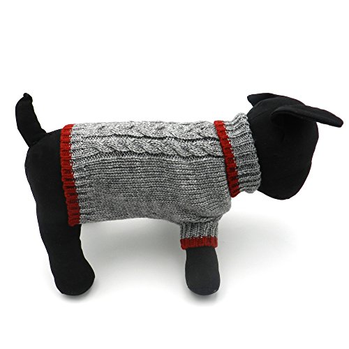 Pack of 2 Turtleneck Classic Cable Knit Dog Cat Pet Sweater Apparel Classic Red and Grey (S)