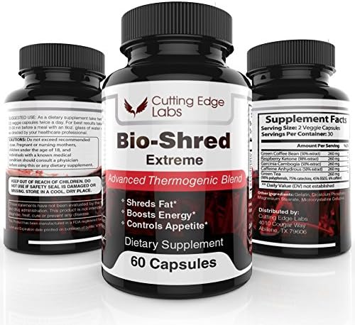 Bio-Shred Extreme Weight Loss Pills to Burn Fat Fast, Suppress Appetite and Boost Energy - Garcinia Cambogia, Raspberry Ketone, Green Tea Extract, Green Coffee Bean Blend
