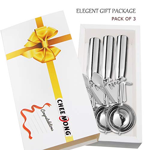 Cookie Scoop, Ice Cream Scoop, Cookie Scooper with Trigger Large Medium Small Ice Cream Scoopers, 18/8 Polished Stainless Steel Melon Ballers Cookie Scooper - Gift Package (New Set of 3) - Thumbnail 2