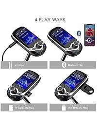 Nulaxy Bluetooth Transmisor FM 1.8 "Pantalla en color Receptor inalámbrico Equipo para automóvil W QC3.0 Carga rápida, Lectura de voltaje de batería de automóvil, Llamada con manos libres, Soporte USB, Tarjeta TF, AUX, Modo de ecualización   KM28 Pla