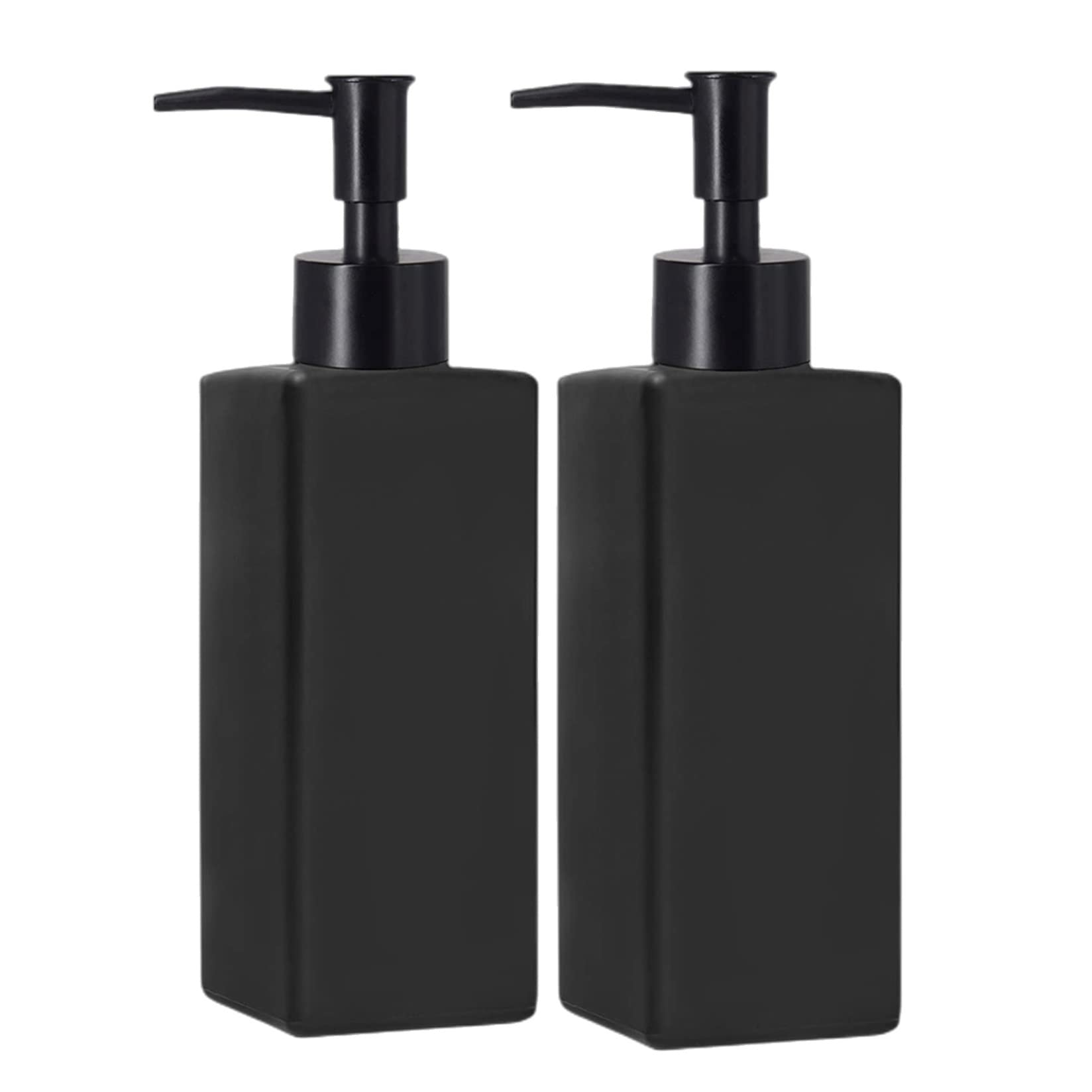 2 Pack Glass Soap Dispenser Bottle with Pump, 12 Oz Refillable Liquid Hand Jar Dispenser for Bathroom, Countertop, Kitchen, Laundry Room